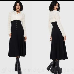 Killstar Sable Hex Black  High-Waist Midi Skirt